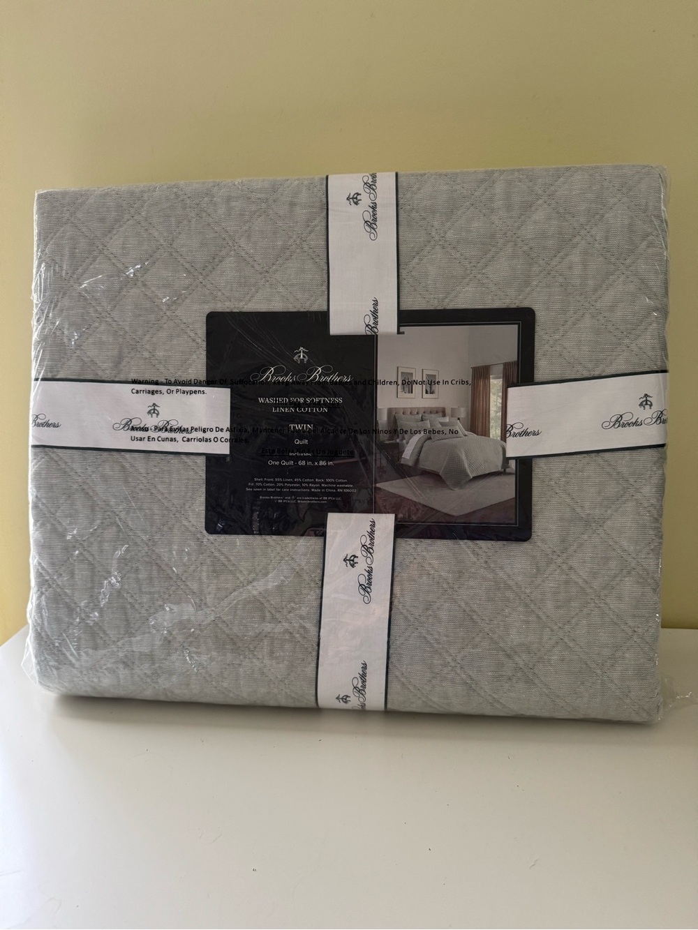 Brand New Brooks Brothers Linen Cotton Quilt Twin Double Diamond Sage